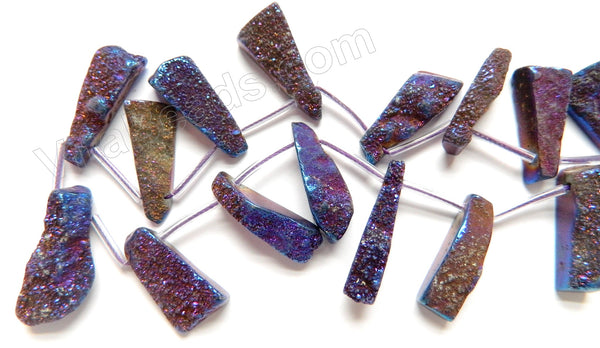 Purple Peacock Druzy Crystal  -  Top Drilled Long Drop Sticks  16"    Approximate 10 x 30 mm