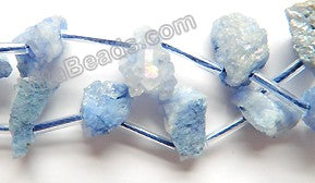 Blue Druzy Crystal  -  Top Drilled Free From Rough Chip Nuggets 16"    Approximate 8 x 14 x 10 mm