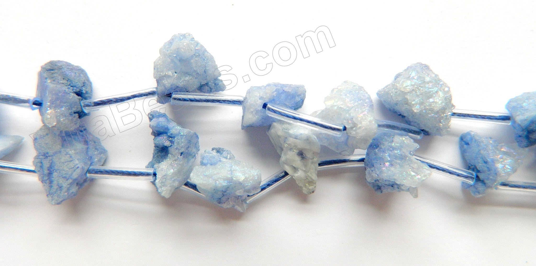 Blue Druzy Crystal  -  Top Drilled Free From Rough Chip Nuggets 16"    Approximate 8 x 14 x 10 mm