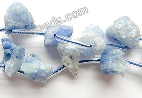 Blue Druzy Crystal  -  Top Drilled Free From Rough Chip Nuggets 16"    Approximate 8 x 14 x 10 mm