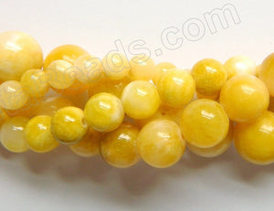 Olive Yellow White Candy Jade -  Smooth Round Beads  16"