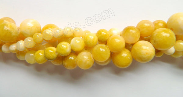 Olive Yellow White Candy Jade -  Smooth Round Beads  16"