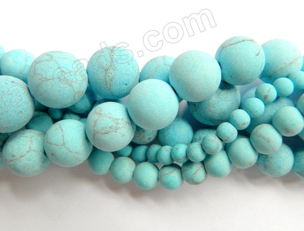 Frosted Blue Turquoise w/ Matrix  -  Smooth Round Beads  16"