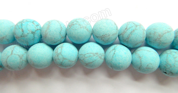 Frosted Blue Turquoise w/ Matrix  -  Smooth Round Beads  16"