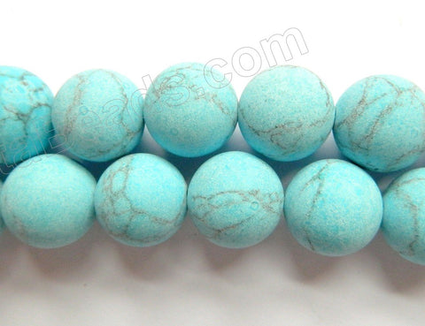 Frosted Blue Turquoise w/ Matrix  -  Big Smooth Round Beads  16"