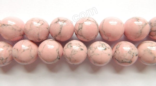 Rosy Turquoise w/ Matrix  -  Smooth Round Beads  16"