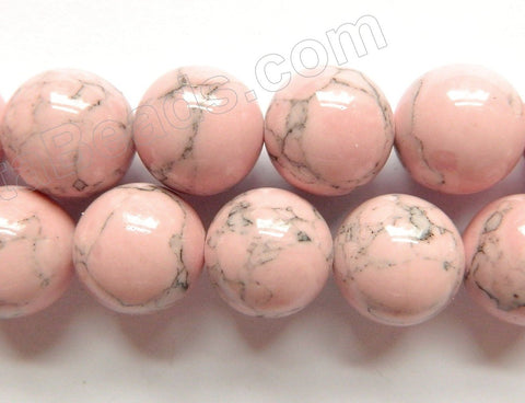 Rosy Turquoise w/ Matrix  -  Big Smooth Round Beads  16"