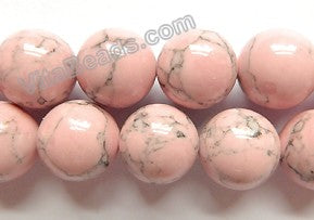 Rosy Turquoise w/ Matrix  -  Smooth Round Beads  16"