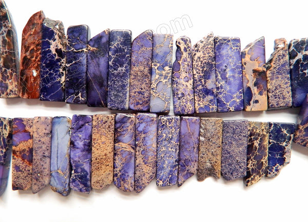 Purple Impression Jasper  -  Graduated Top-drilled Long Rectangle Slabs  16"    10 x 15 mm to 10 x 50 mm