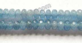 Dark Sky Blue Aquamarine Jade  -  Small Faceted Rondells  15"    4 mm