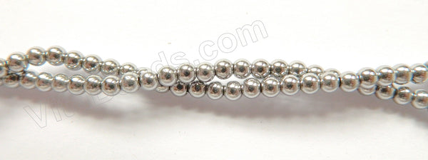 Silver Plated Hematite  -  Small Smooth Round  16"