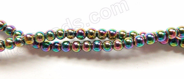 Peacock Plated Hematite  -  Small Smooth Round  16"   3mm