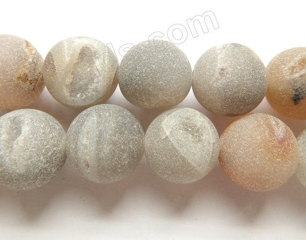 Frosted Warm Natural Agate Druzy Crystal  -  Smooth Round Beads 16"