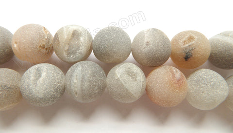 Frosted Grey Druzy Crystal  -  Big Smooth Round Beads 16"