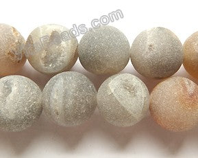 Frosted Warm Natural Agate Druzy Crystal  -  Smooth Round Beads 16"