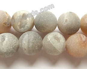 Frosted Grey Druzy Crystal  -  Big Smooth Round Beads 16"