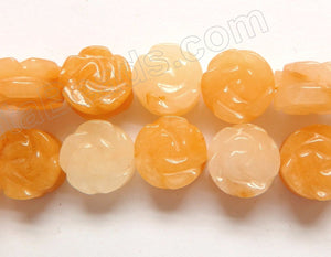 Multi Yellow Jade  -  Carved Rose Coins Strand  16"    14 x 14 x 8 mm