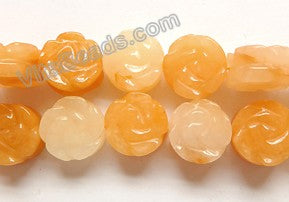 Multi Yellow Jade  -  Carved Rose Coins Strand  16"    14 x 14 x 8 mm