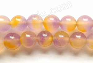 Purple Yellow Malay Candy Jade -  Smooth Round Beads  16"