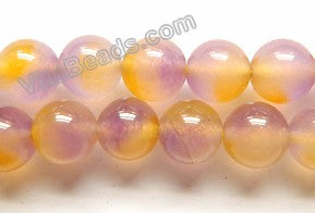 Purple Yellow Malay Candy Jade -  Smooth Round Beads  16"