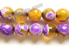Mixed Purple Yellow Fire Agate  -  Faceted Round 16"