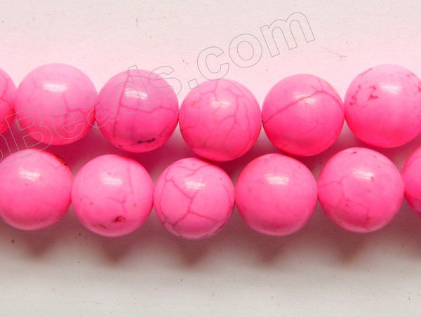 Hot Pink Crack Turquoise  -  Smooth Round Beads   16"