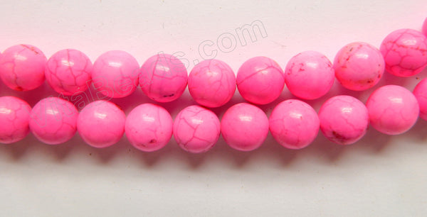 Hot Pink Crack Turquoise  -  Smooth Round Beads   16"