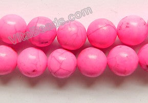 Hot Pink Crack Turquoise  -  Smooth Round Beads   16"