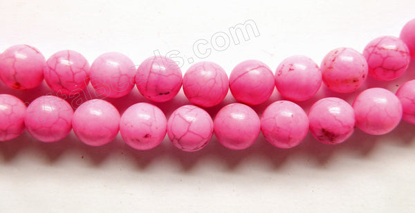 Hot Pink Crack Turquoise  -  Smooth Round Beads   16"