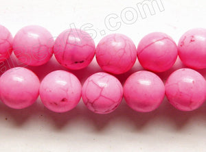 Hot Pink Crack Turquoise  -  Smooth Round Beads   16"