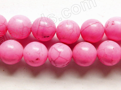 Hot Pink Crack Turquoise  -  Smooth Round Beads   16"