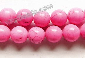 Hot Pink Crack Turquoise  -  Smooth Round Beads   16"