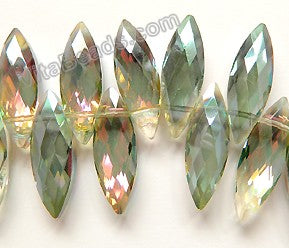 Mystic Green Fuchsia Crystal  -  Faceted Marquise Top Drilled  6"