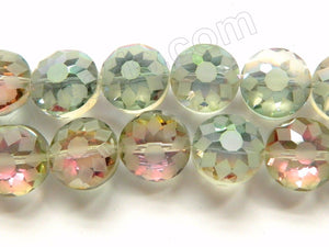 Frosted Rainbow Fluorite Crystal  -  Frosted Star Cut Daisy Faceted Coins 12"