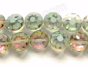 Frosted Rainbow Fluorite Crystal  -  Faceted Daisy Coin 11"