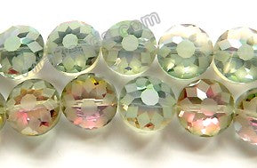 Frosted Rainbow Fluorite Crystal  -  Frosted Star Cut Daisy Faceted Coins 12"