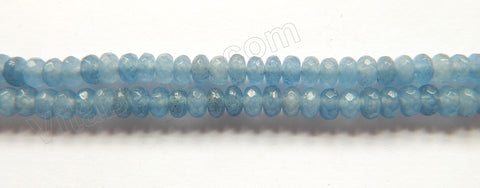 Dark Sky Blue Aquamarine Jade  -  Small Faceted Rondells  15"    4 mm