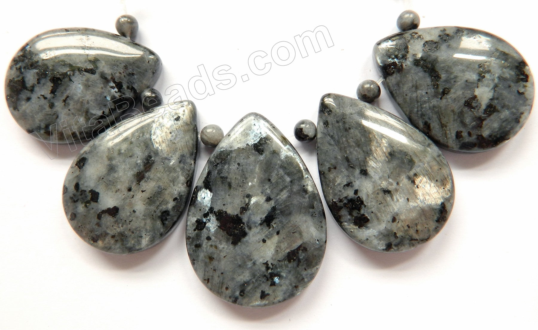 Larvikite  5-Piece Teardrops Set Pendant w/ Round Beads