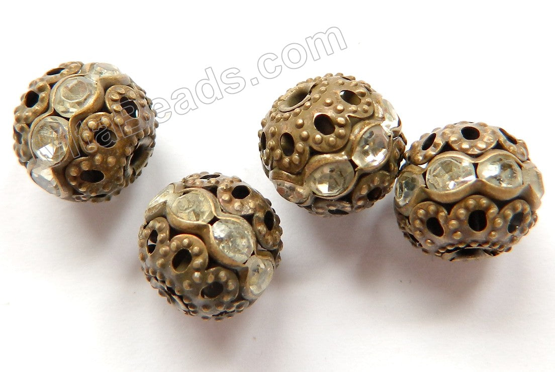 Rhinestones Copper Beads Bronze Ball