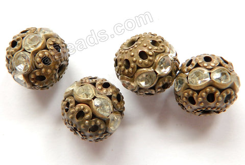 Rhinestones Copper Beads Bronze Ball