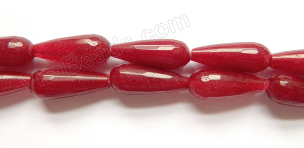 Dull Dark Red Jade  -  11x28mm Faceted Drops  16"