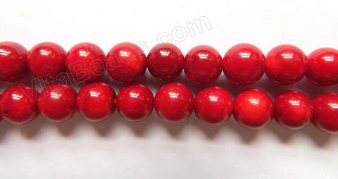 Deep Red Bamboo Coral  -  Smooth Round Beads  16"