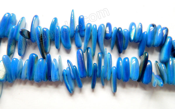 MOP Shell  -  Sapphire Blue  -  Smooth Long Chips , Sticks 16"      6 x 18 mm