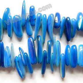 MOP Shell  -  Sapphire Blue  -  Smooth Long Chips , Sticks 16"      6 x 18 mm