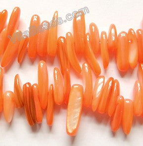 MOP Shell  -  Dark Orange  -  Smooth Long Chips , Sticks 16"      6 x 18 mm