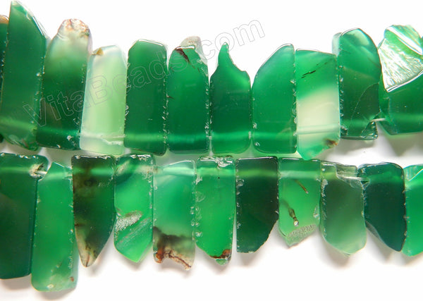 Green Agate  -  Graduated Top-drilled Long Rectangle Slabs  16"    12 x 20 mm to 12 x 40 mm