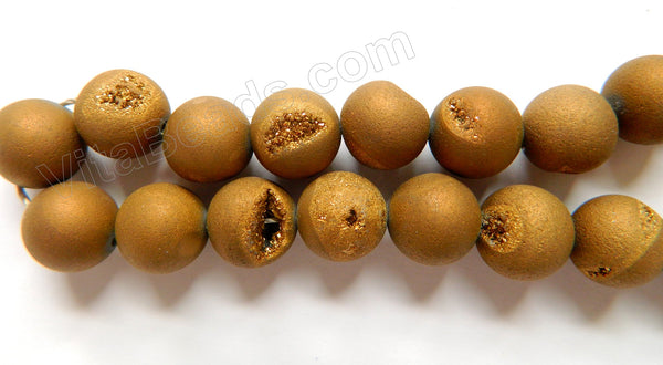Frosted Gold Druzy Crystal  -  Smooth Round Beads 16"