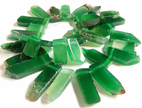 Green Agate  -  Graduated Top-drilled Long Rectangle Slabs  16"    12 x 20 mm to 12 x 40 mm