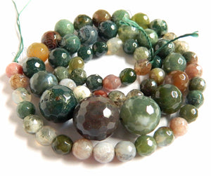 Fancy Jasper w NO Yellow  -  Graduated Faceted Round 16"