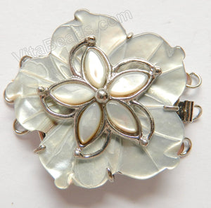Shell Clasps - Cream 2 Layers 5 Petal Wired Flower - For Triple Strand